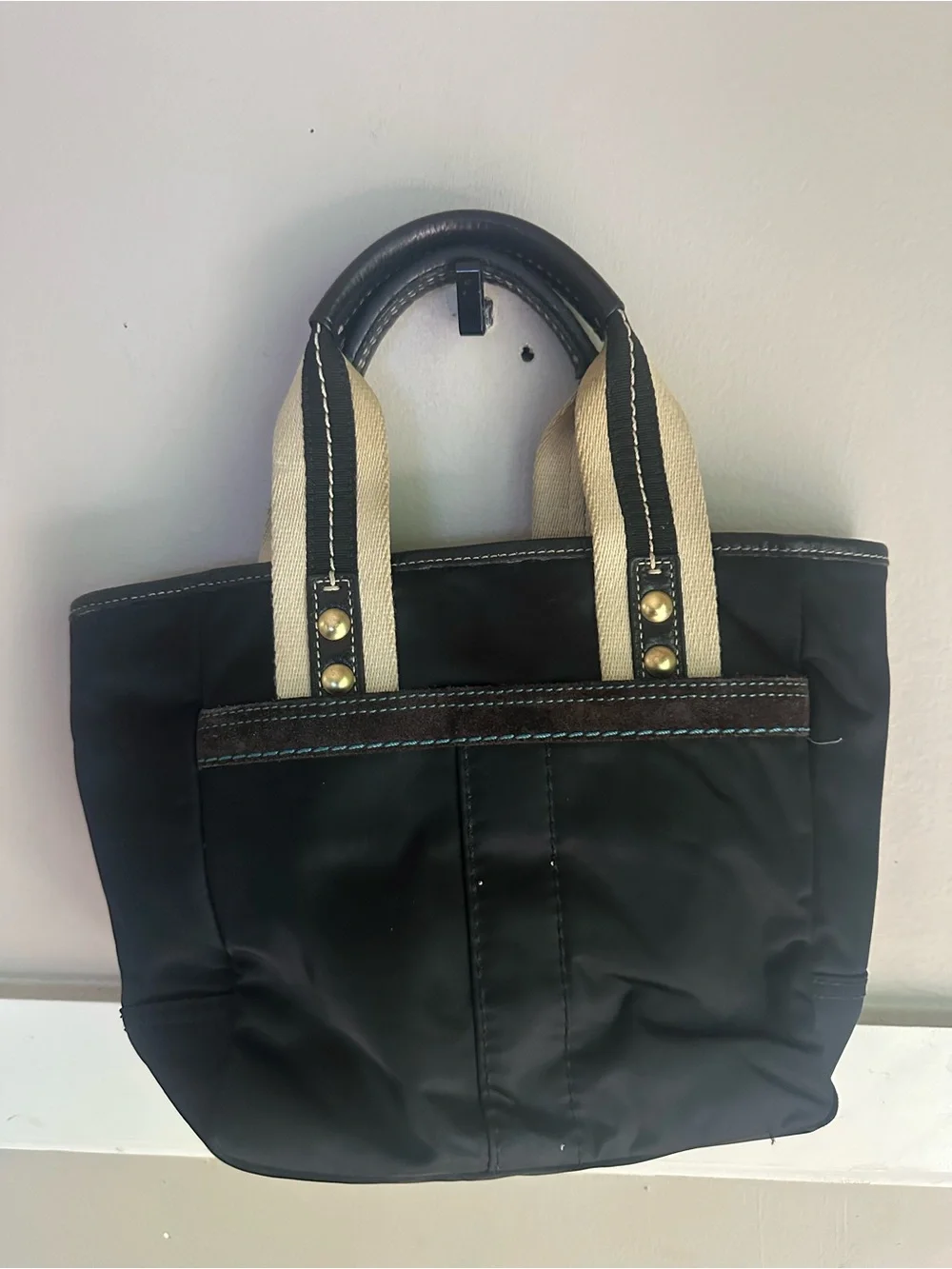 Vintage Coach Black Tote Bag with Teal Accent - Women Bags
